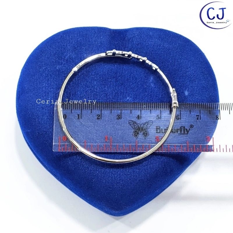 Gelang Tangan Wanita Perak Asli Silver 925 Lapis Emas Putih Model Bangle Bulat Cart'ir Silang - Perhiasan Perak Asli