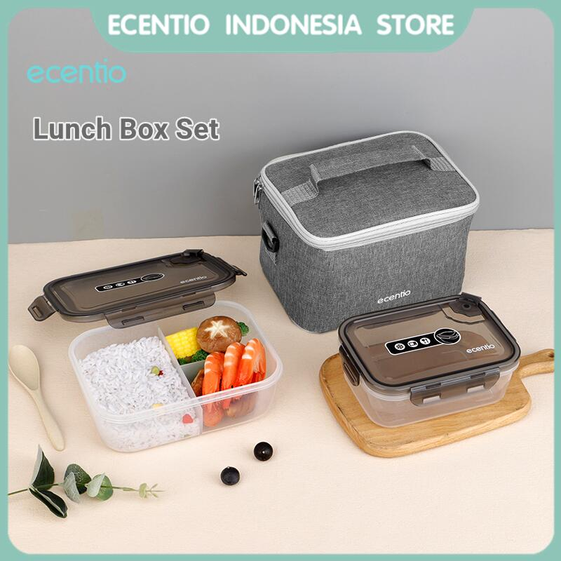 ecentio lunch box set 3 IN 1 tempat makanan kotak makan set tote bag/tas bekal 1400ml+800ml portabel Tahan bocor free sendok&amp;sumpit