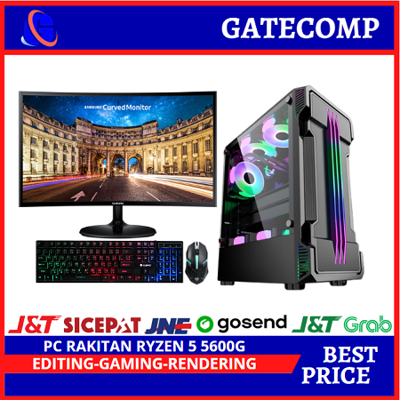 PC Gaming Fullset AMD Ryzen 5 5600G SSD 128GB lengkap LED 24 inc Keyboard Mouse GAMING