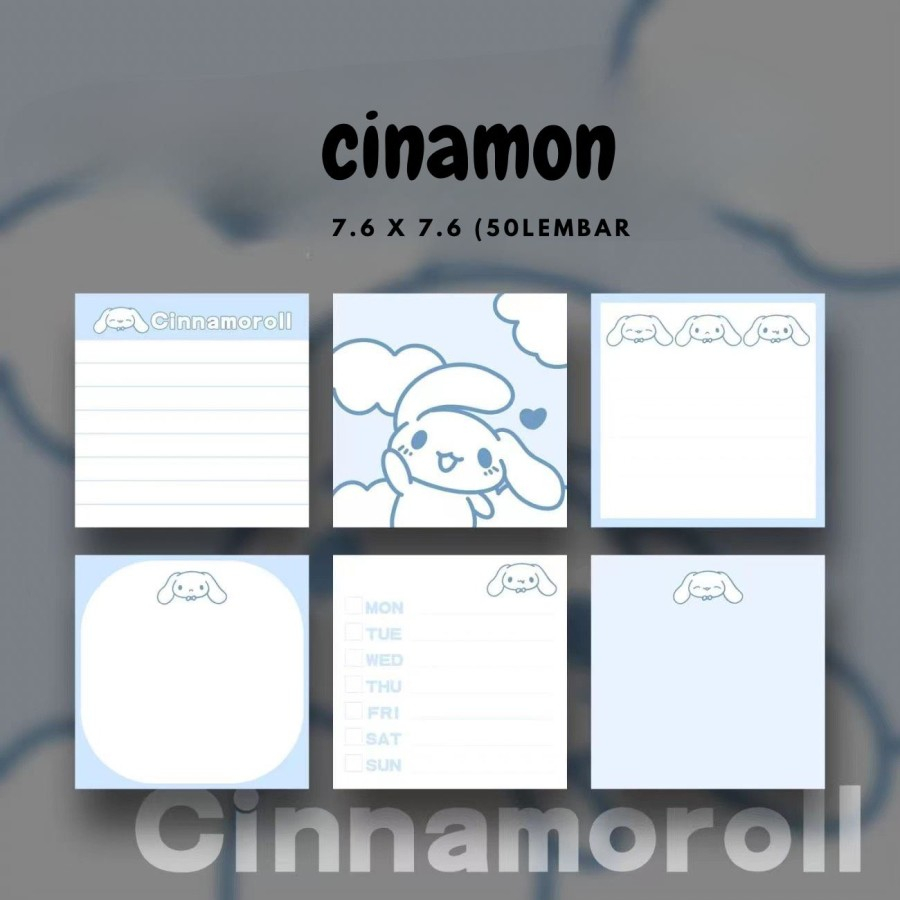 MEMO PAD 50 LEMBAR MOTIF UNYU,KUROMI, POCACHO,LOTSO ,CINAMON AESTHETIC MM-41
