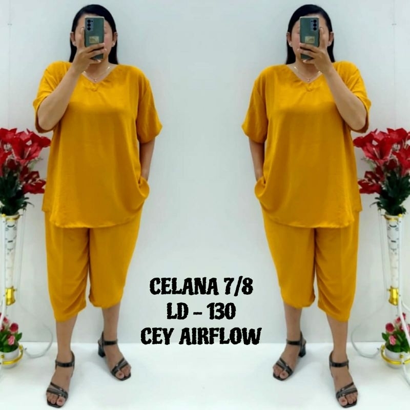 CNC - Viral Wanita Dewasa Terbaru/Stelan Celana 7/8 V 5XL Cey Airflow Cringkel Polos