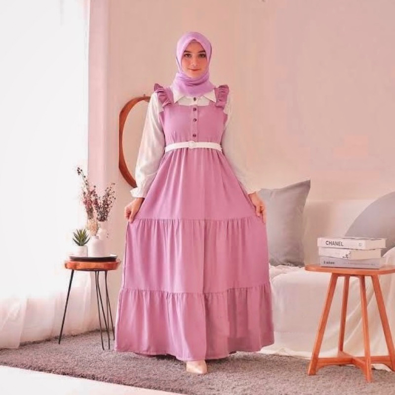 GAMIS POLOS WANITA LD 100 KANCING DEPAN KOREAN STYLE GAMIS SUSUN GAMIS RUFFLE RENDA GAMIS CANTIK