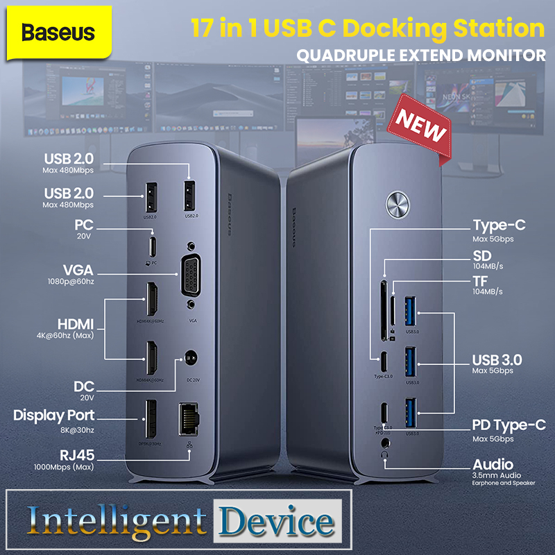 BASEUS 17 in 1 Quadruple Display Multifunctional HUB Docking Station
