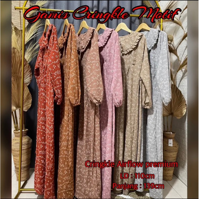Gamis CRINGKLE MOTIF Terbaru By Ramona Collection / Gamis Cringkle Airflow Premium / Gamis Cantik Mo