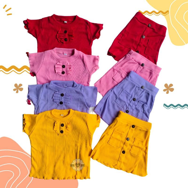 One Set RUFFLE ROK Kaluna 1-5 Tahun Baju Setelan Bahan Knit Rib Premium Lucu | Baju Setelan Anak Cewe