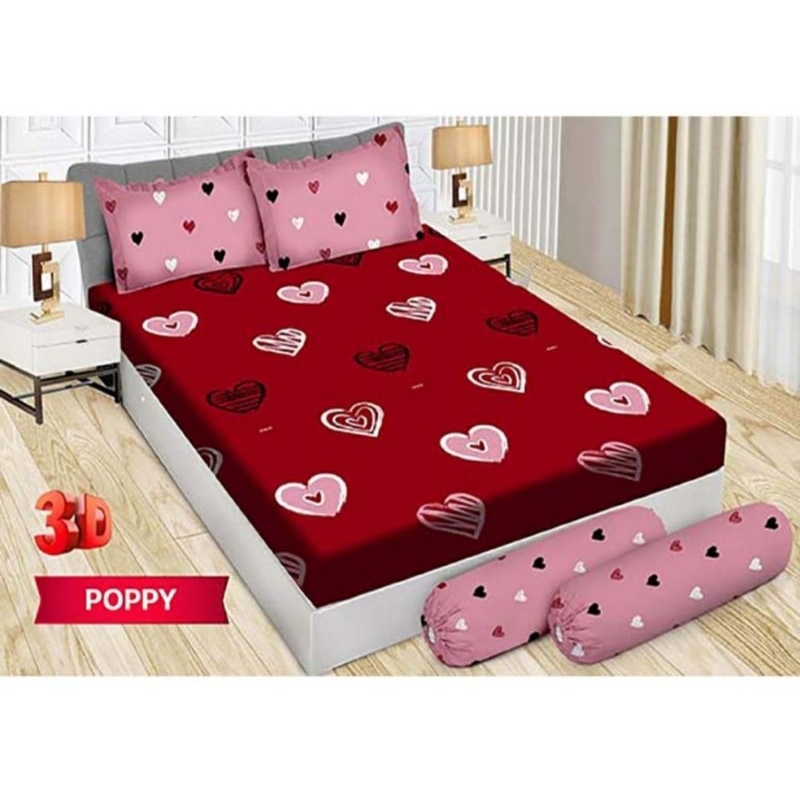 Sprei Bonita 3D uk 180x200 bantal 4 motif poppy