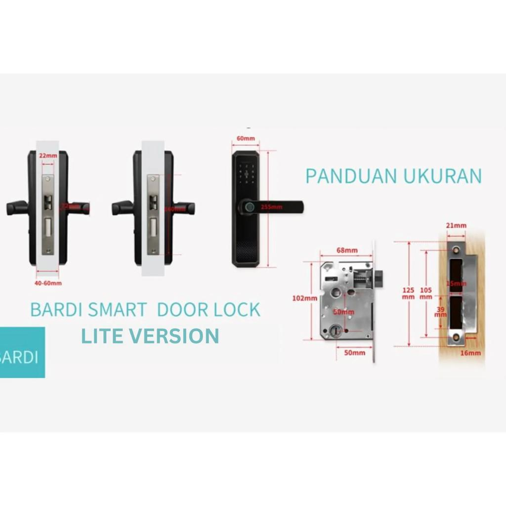 BARDI Smart Door Lock with Handle Lite Version RFID Card Fingerprint Wireless Wifi Gagang Kunci Pintu Rumah Digital Sidik Jari Password Code Home Automation Tuya Kunci Pintar Elektronik USB Charge
