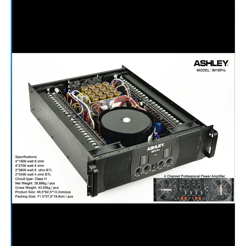 POWER AMPLIFIER ASHLEY IM18PRO IM 18 PRO 4CH GARANSI ORIGINAL