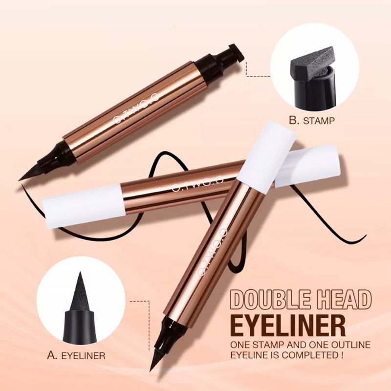 O.TWO.O 2 In 1 Liquid Eyeliner Stamp Waterproof Long-lasting Eye Liner Pencil Makeup