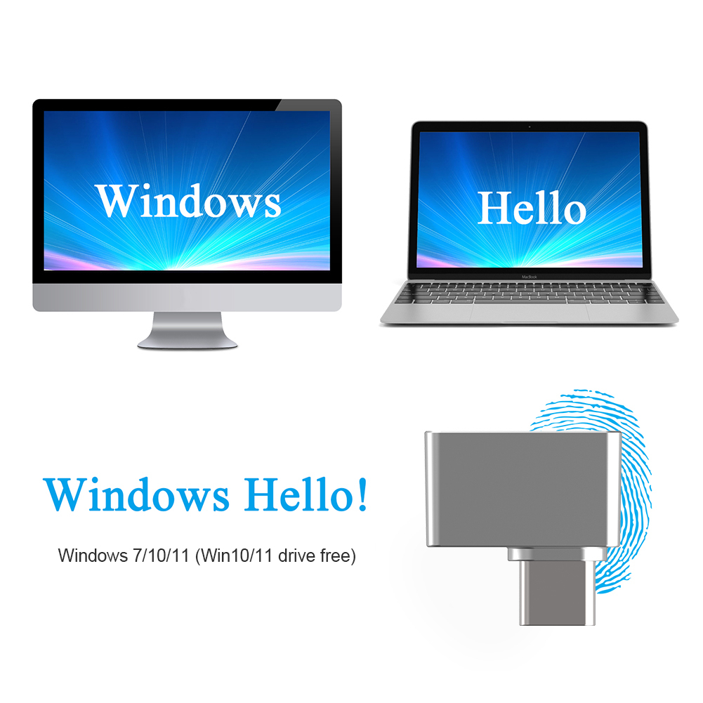 USB Type C Fingerprint Reader Windows Hello PC Notebook Lock Scanner