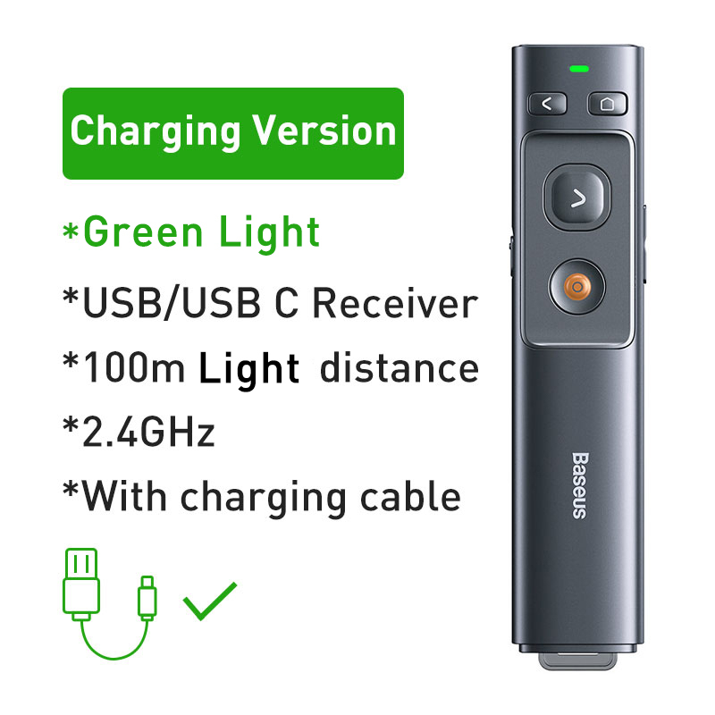 Baseus Wireless Presenter Green Laser Pointer Orange Dot Remote