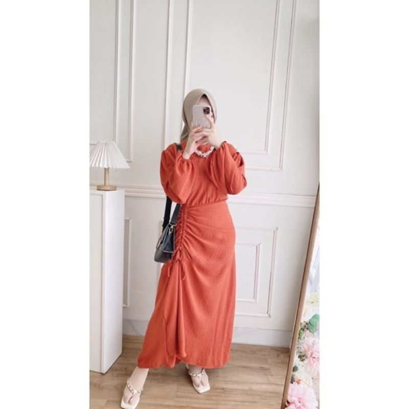 GHEA DRESS GAMIS CRINCLE SERUT KONDANGAN TERBARU HOMEDRESS GAMIS PUTIH POLOS KEKINIAN