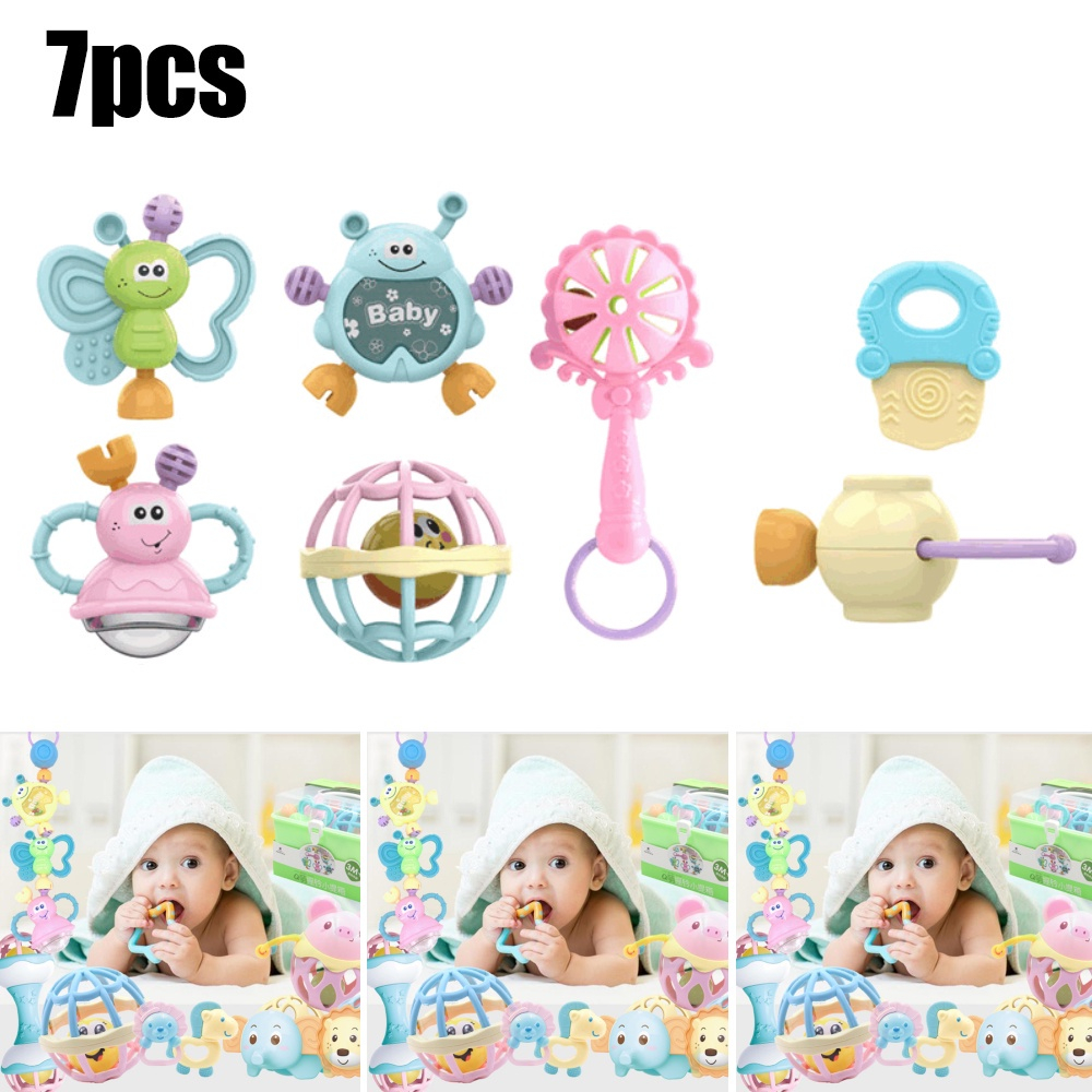 HIPPO LAND Baby Teether Rattle Teething Kit Mainan Gigitan Bayi Gigitan Bayi Teether Mainan Bayi 6 Bulan