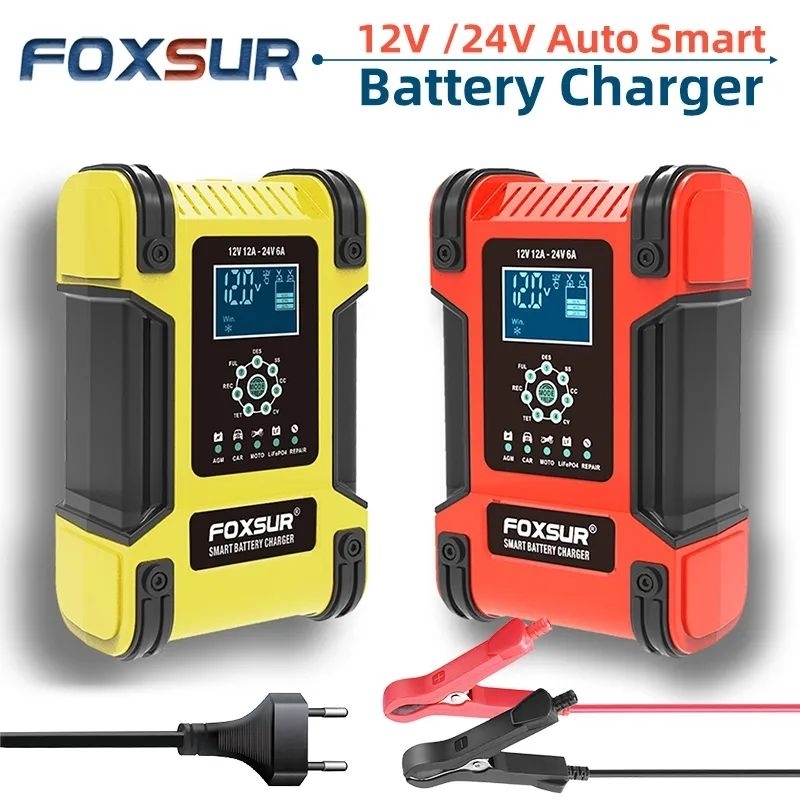 Charger Aki Mobil 200AH 150W 12V/24V Cas Aki Mobil Motor FOXSUR Battery Charger Lead Acid Smart