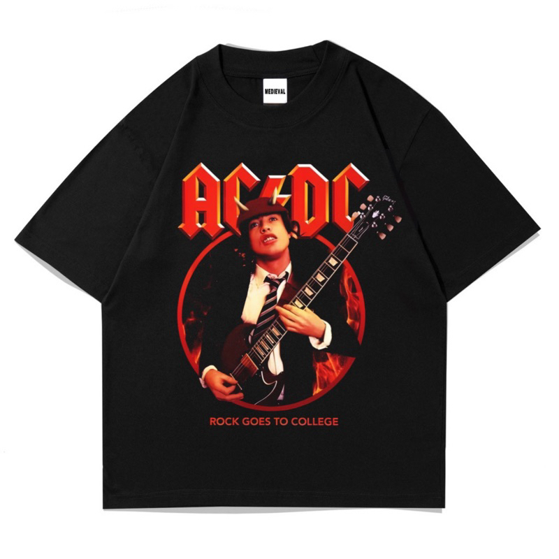 KAOS ACDC BAND METAL | T-SHIRT MUSIK ROCK OVERSIZE HITAM | BAJU ACDC ROCK GOES TO COLLEGE | BOOTLEG 