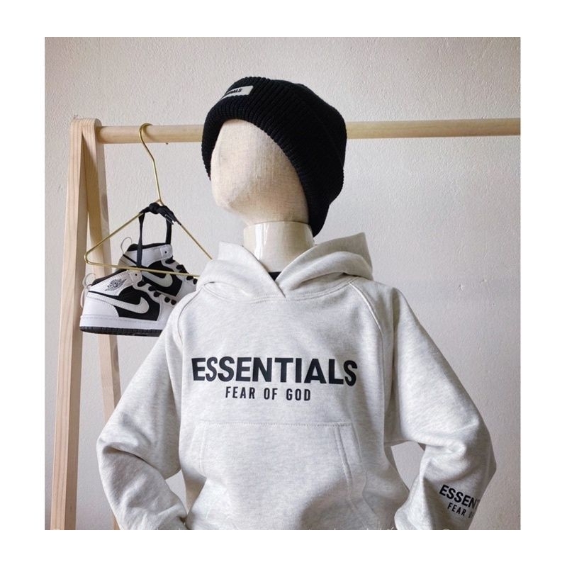 Hoodie Anak Kids ESSENTIALS (Sweater Saja.Tanpa Celana) Laki Laki Perempuan 1 2 3 4 5 6 7 8 9 10 11 12 Tahun Jaket Fleece Premium Cream Krem Abu muda Hip Hop Style Kid