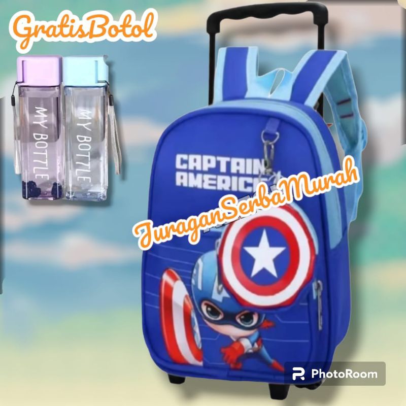 Tas Troli Tas Dorong Anak Laki-laki TK SD Karakter Spider-Man Superhero