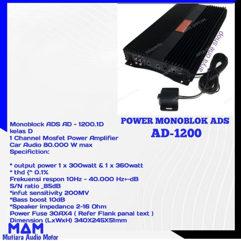 POWER MONOBLOK ADS AD-1200 1 CHANNEL