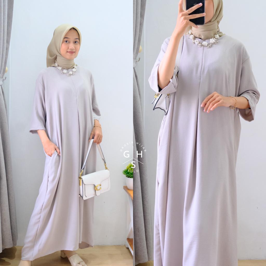 LUCY GAMIS MIDI DRESS POLOS OVERSIZE ATASAN WANITA BUSUI CRINCLE AIRFLOW PREMIUM (KJI)