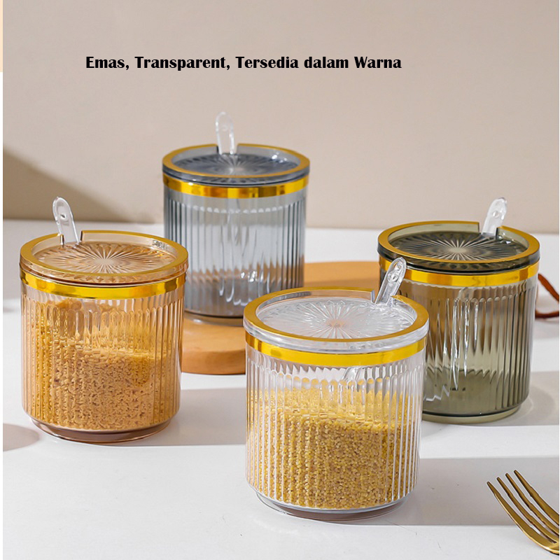 Mi.more Tempat Bumbu Dapur Set Isi 3 / Isi 4 / Transparent Gold Kotak Bumbu Dapur Mewah