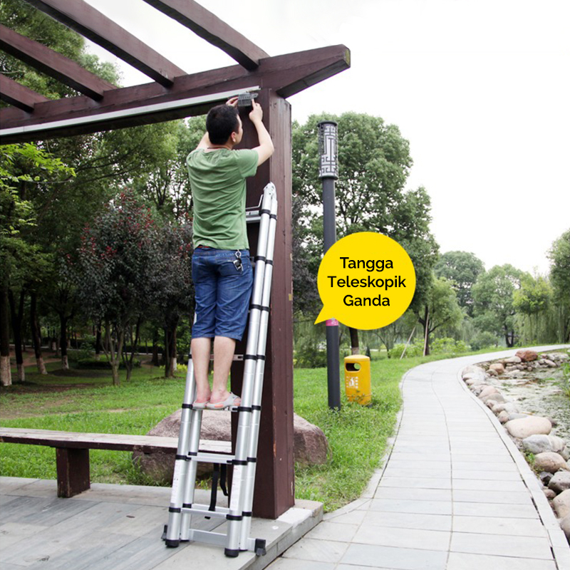 Tangga Lipat Aluminium 4.4m 15 Steps Tangga Teleskopik 4.4m Paduan Aluminium Berkualitas Tinggi Tidak Berkarat Tangga Lipat Multifungsi V5B1 Megahomedecor