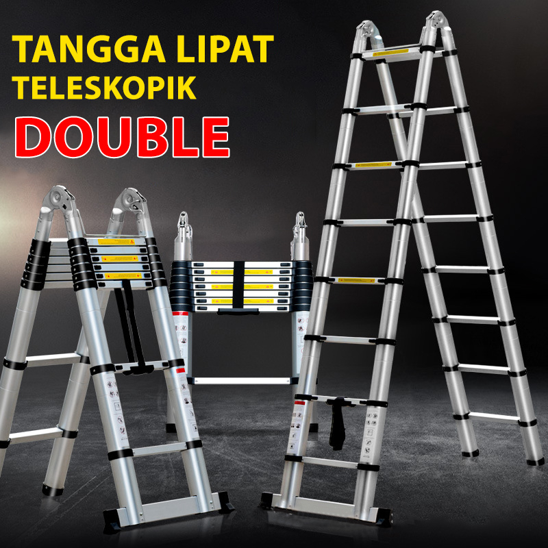 Tangga lipat Aluminium Serbaguna 5m（2.5m+2.5m) tangga tujuan ganda bahan paduan aluminium berkualitas tinggi tidak berkarat V5C1 Megahomedecor