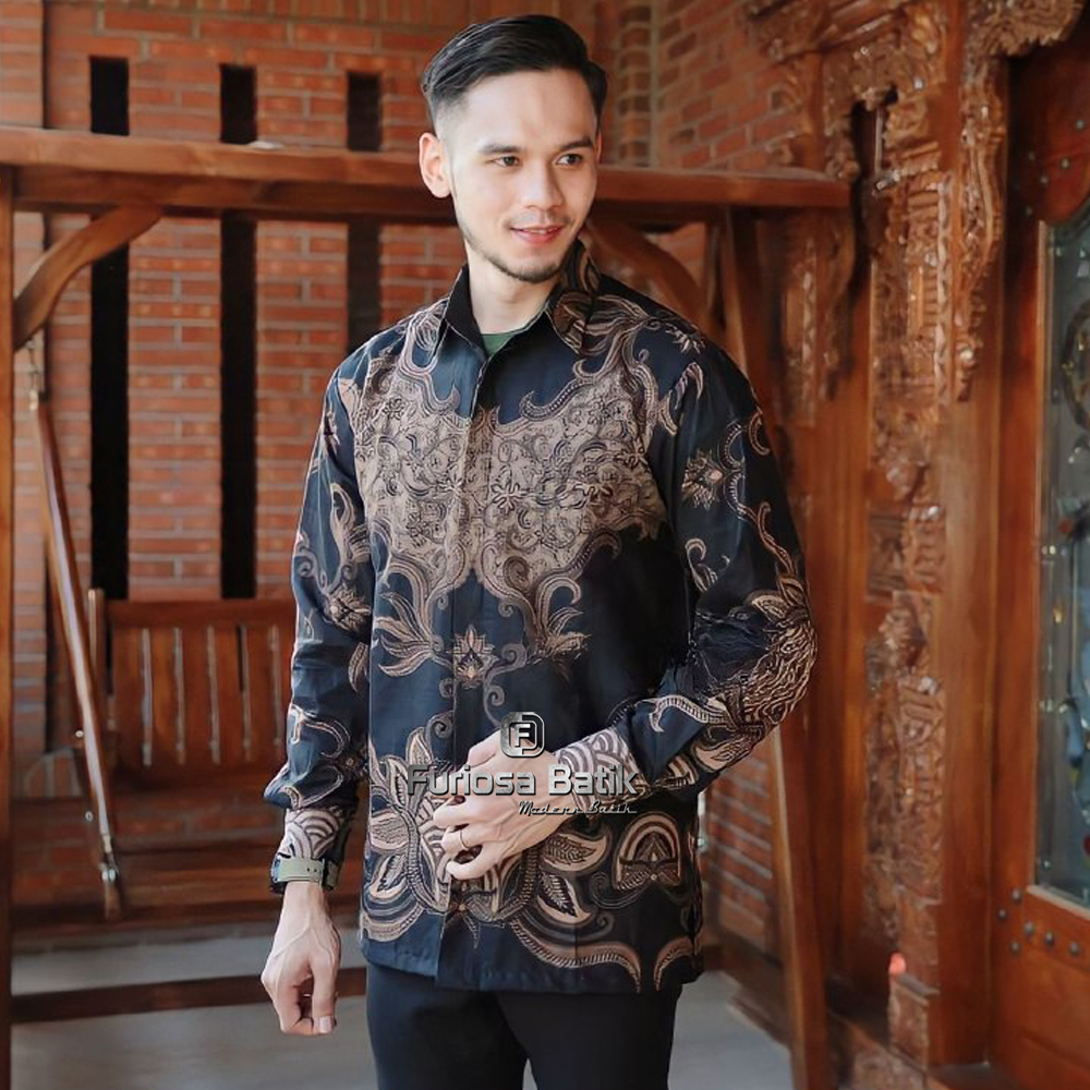 FURIOSA BATIK AKAR NAVY BATIK PRIA BAJU BATIK PRIA LENGAN PANJANG UKURAN M L XL XXL