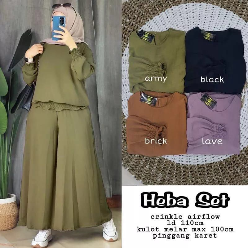 Heba Set / Setelan Kekinian Bahan Crinkle Airflow / Blouse dan Celana Kulot / Pakaian Set Wanita /SR