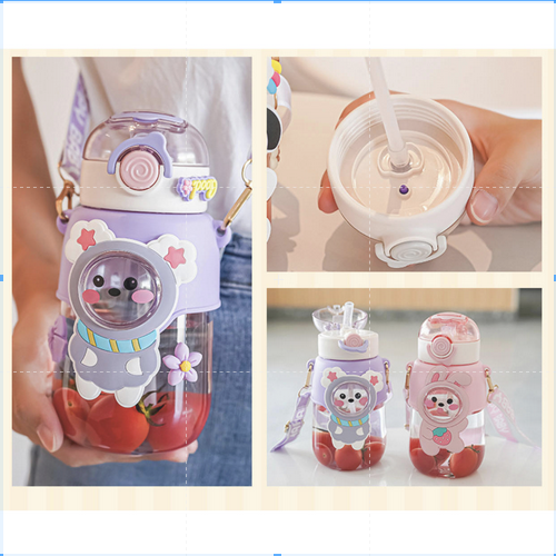 Botol Air Minum Anak Free Tali Panjang Dan Stiker 2D Motif Kartun Botol Minum Korea