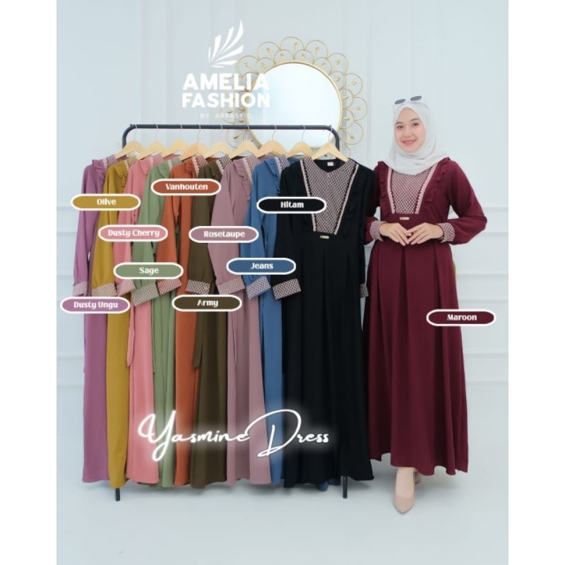 GAMIS CANTIK YASMINE DRESS BY AMELIA FASHION OUTFIT CRINGKLE TERBARU KEKINIAN