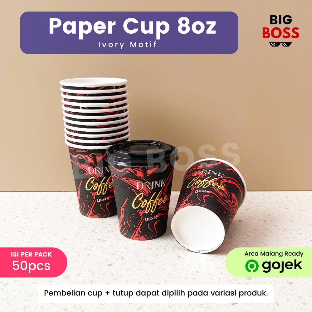 [ISI 50PCS] Paper Cup 8 Oz (240ml) / Gelas Kertas Kopi Teh Polos Motif Tahan Panas / Hot Paper Cup Kraft