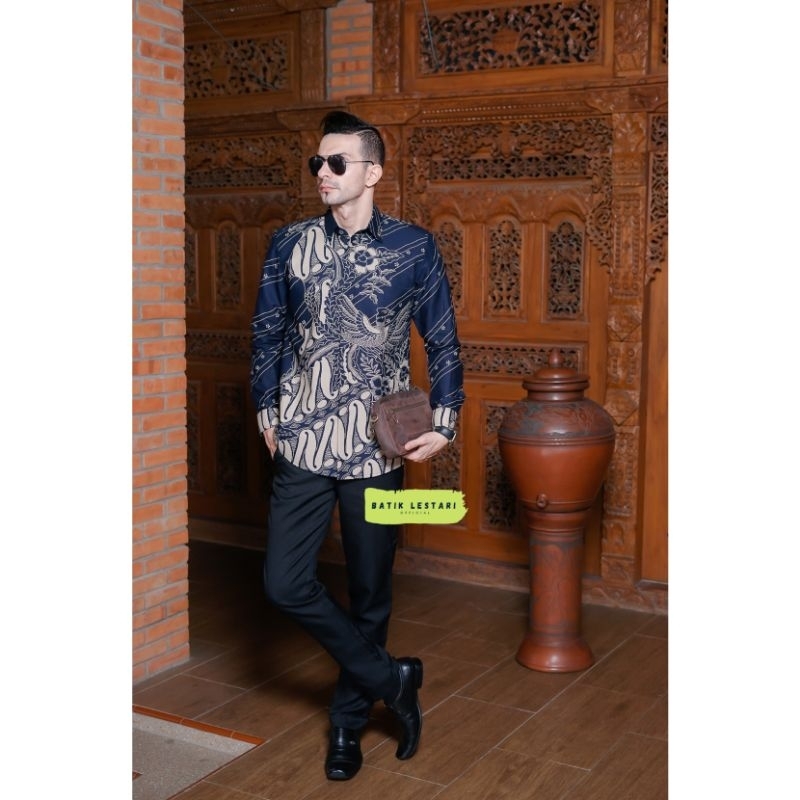 Parangan Navy Batik Pria Lengan Panjang Lapis Premium Modern