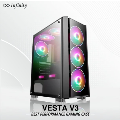 INFINITY VESTA V2 INCLUDE 4 FAN - mATX, ATX - TG - Casing Gaming