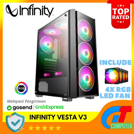 INFINITY VESTA V2 INCLUDE 4 FAN - mATX, ATX - TG - Casing Gaming