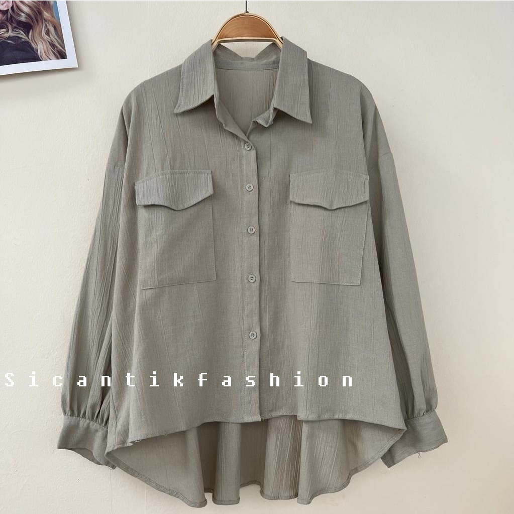 Kemeja Oversize Wanita Linen Crinkle  // Atasan Blouse Cewek Style Korean / Blouse linen / Kemeja Linen