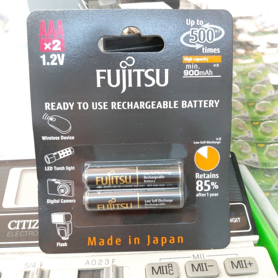 Baterai AAA / A3 900mah 2Pcs FUJITSU Rechargable ORIGINAL Made in Japan