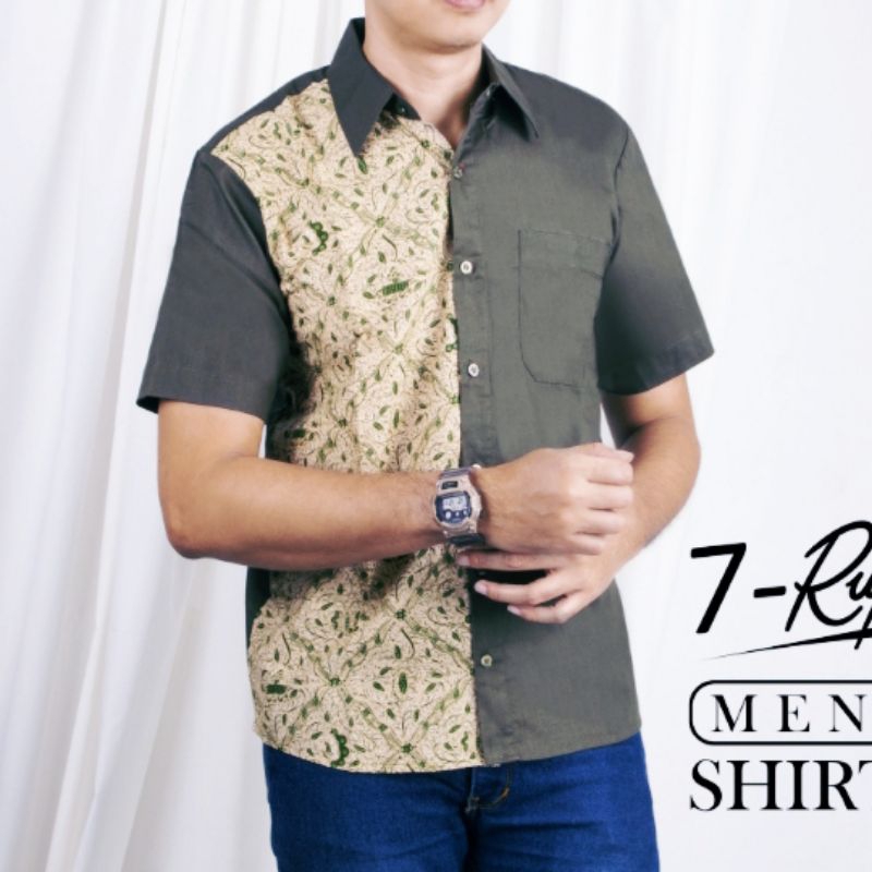 Kemeja Pria kombinasi motif Sidomukti