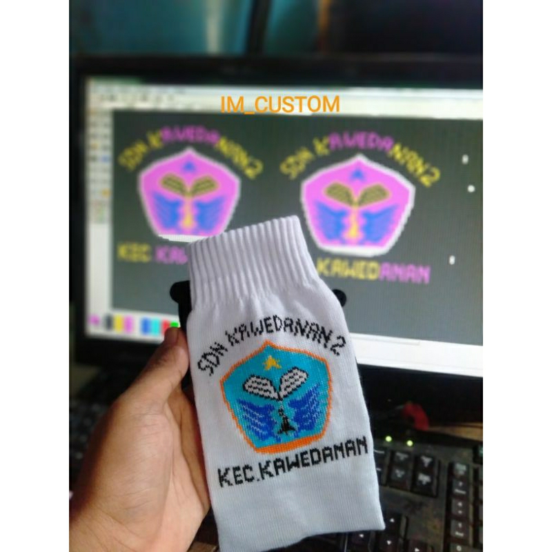 MURAH KAOS KAKI RAJUT BORDIR CUSTOM LOGO NAMA SEKOLAH (Proses Cepat)