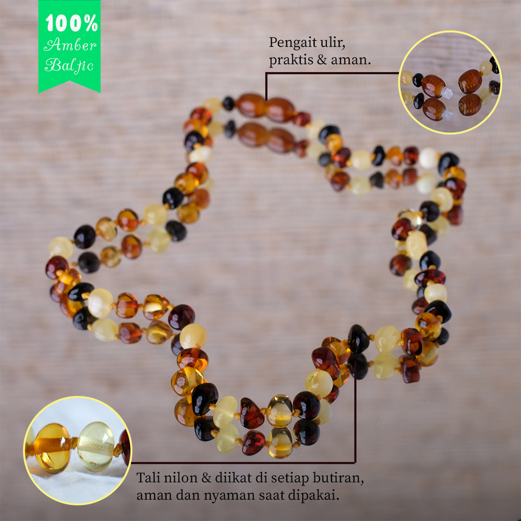 PROMO FREE GELANG - Kalung Amber Baltic Lemon Glossy X Green Jade by AMBER SEMUT