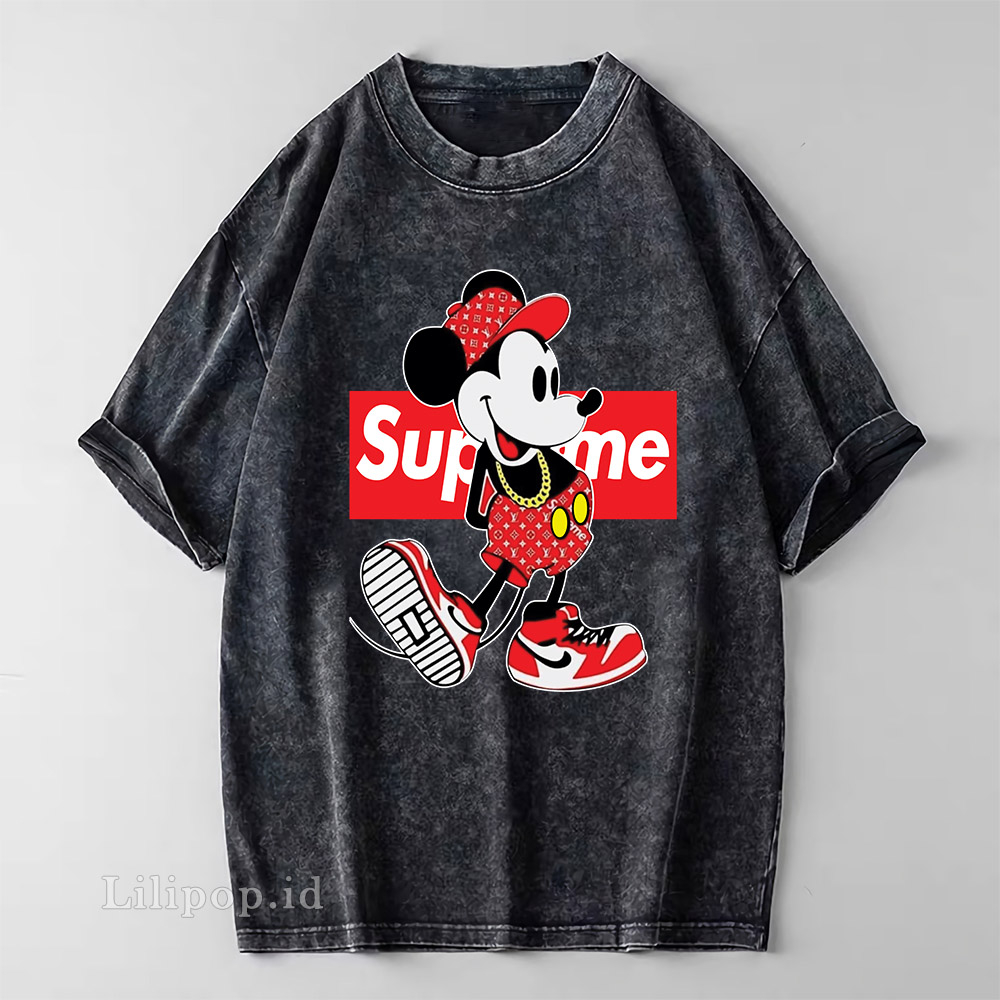 Kaos Baju Wash Tshirt Minnie supreme Wanita Pria Stone wash Baju Distro Basic Lengan Pendek unisex