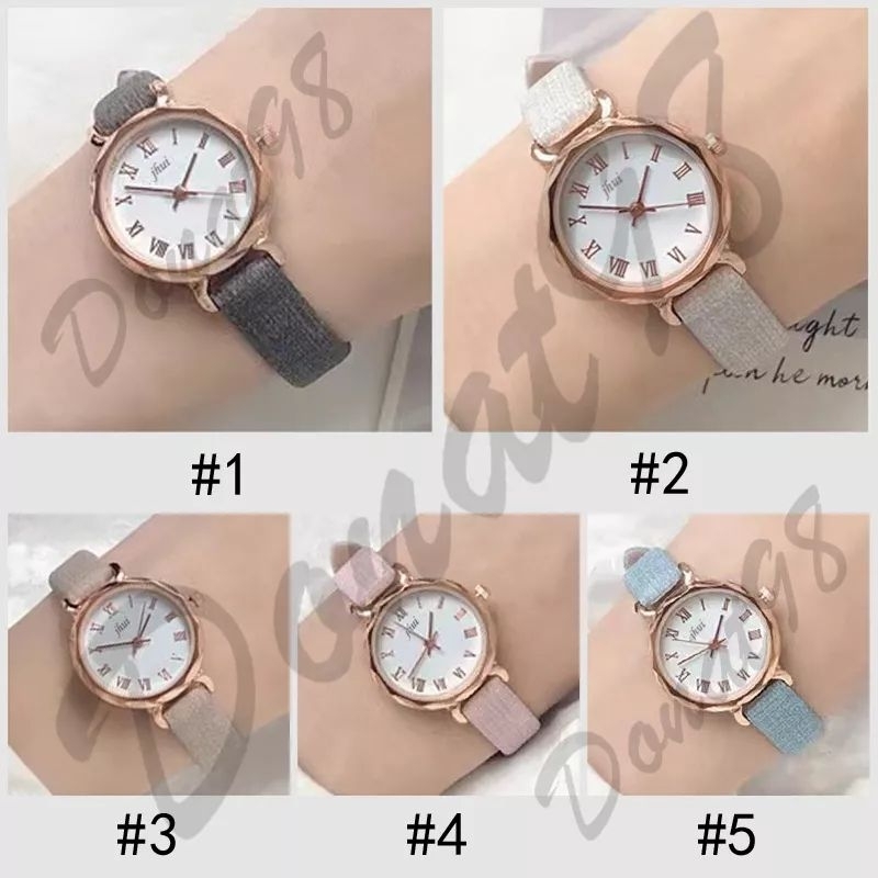 Jam Tangan Jhui Kecil Wanita Analog Dial Bulat Dengan Strap Pu Leather