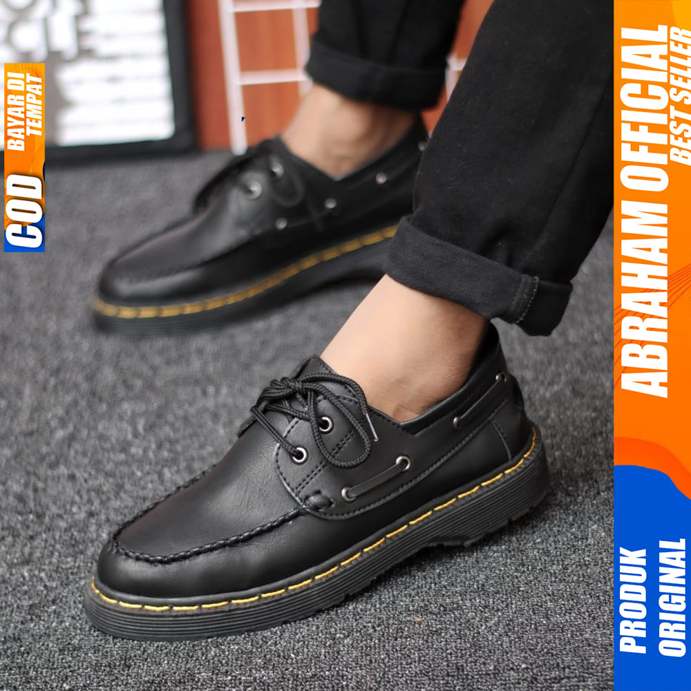 Sepatu Formal Pantofel Pria Docmart Casual Kulit Kerja Hitam Abraham Juhan