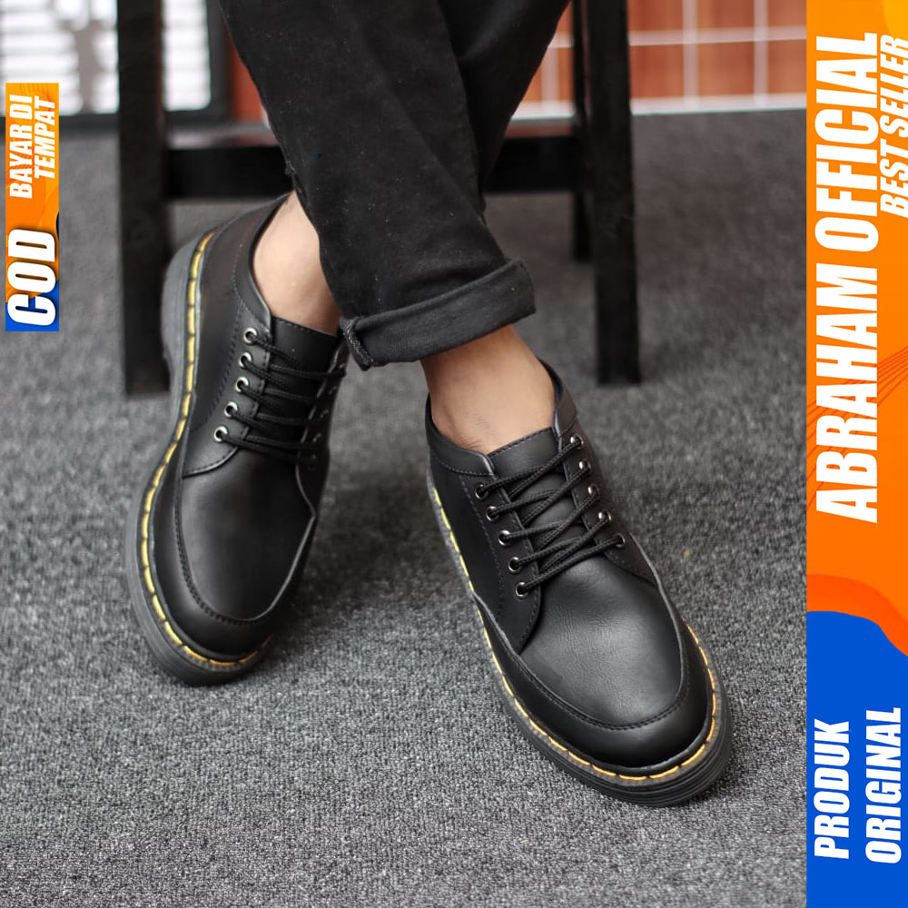 Sepatu Formal Pantofel Pria Docmart Casual Kulit Kerja Hitam Abraham Juhan