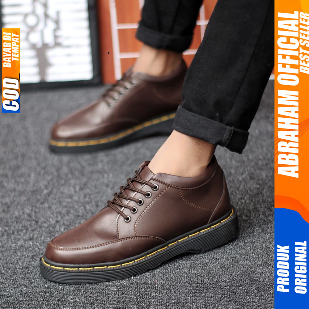 Sepatu Formal Pantofel Pria Docmart Casual Kulit Kerja Hitam Abraham Juhan