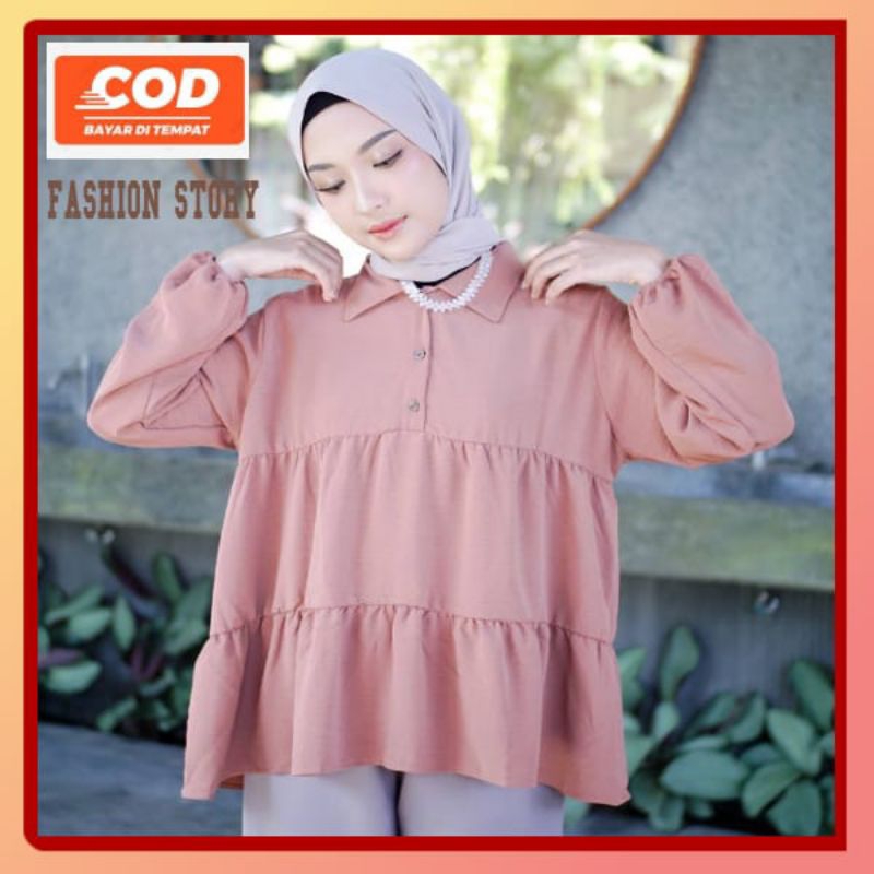Blouse Wanita crinkle airflow Premium Cream Putih/Blouse Wanita crinkle Premium Lengan Panjang