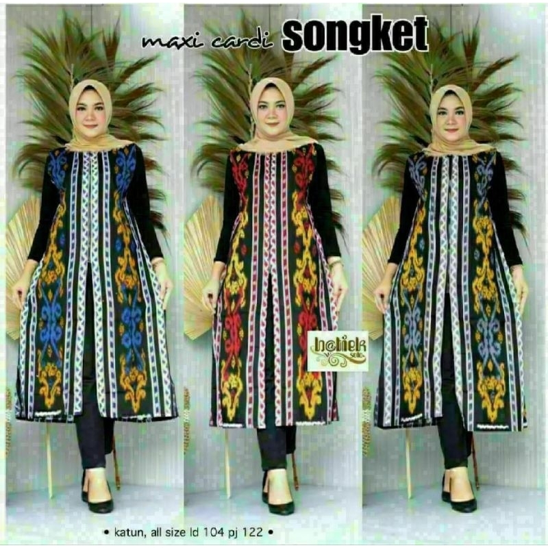 Maxi Cardi Songket / Outer Batik Panjang Wanita Modern Model Elegan Kekinian Resleting Depan All Siz