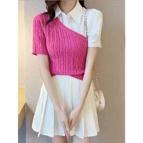 Cena Blouse Kerah Top Cotton Mix Knit Import - Atasan Rajut Wanita Import TM (01052)