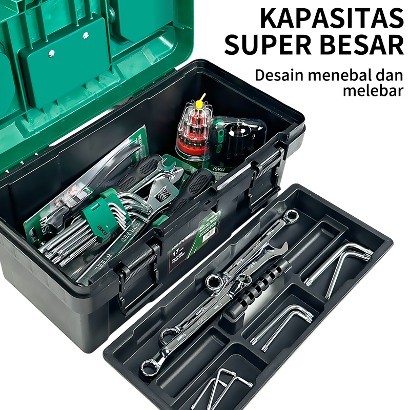 ISKU Tool Box 15-20inch Kotak Perkakas upgraded Baja pengunci Kotak Perkakas toolbox