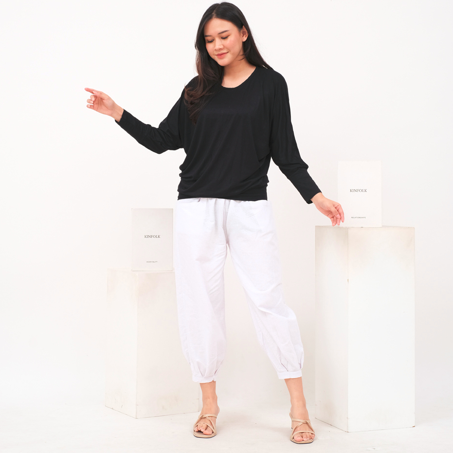 Basic Oversize Kaos Polos Wanita Batwing Spandex Rayon Panjang