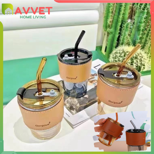 AVVET Gelas Tumbler Aesthetic Gelas Minum Kaca Simple Elegan Water Bottle Cup for Coffee Dengan Penutup Simple Elegan Tumbler Gelas Kaca 2in1 Water Bottle Import Murah